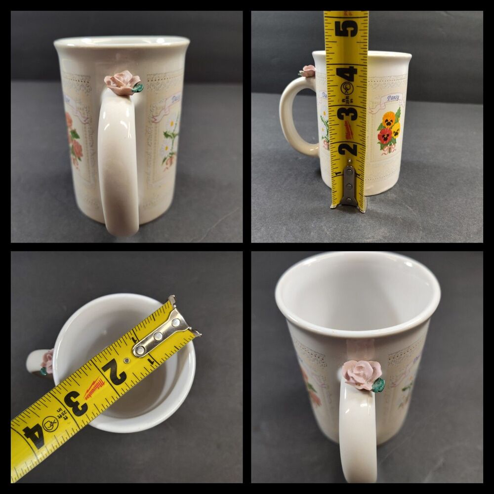 Vintage Daisy, Pansy, Violet, Rose Tea/Coffee Mug 3D Flower Handle Floral